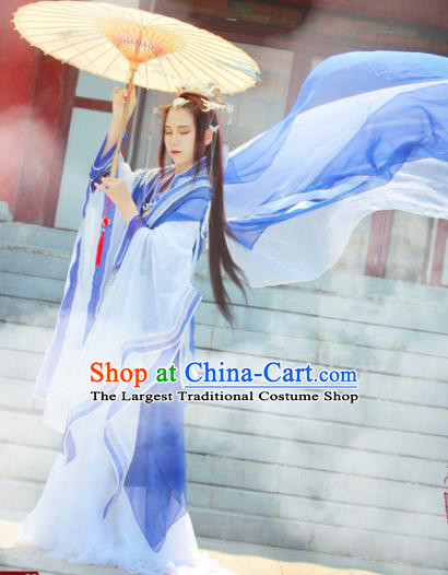 Chinese Cosplay Imperial Consort Blue Dress Ancient Female Swordsman Knight Costume for Women