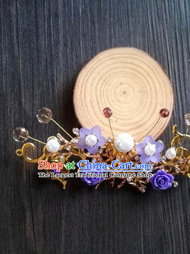 Traditional Chinese Classical Purple Roses Hair Claw Hairpins Ancient Princess Hanfu Hair Accessories for Women