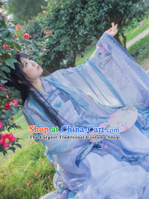 Chinese Cosplay Tang Dynasty Princess Blue Dress Ancient Female Swordsman Knight Costume for Women