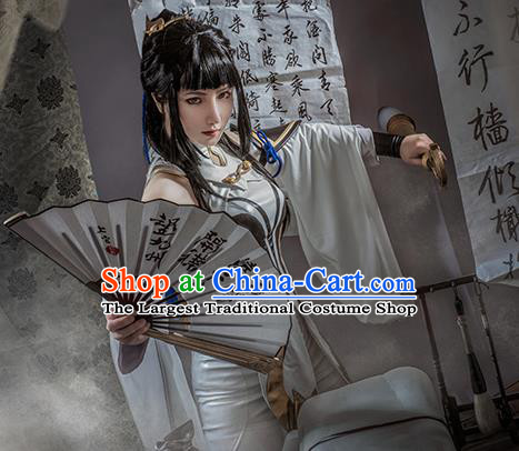 Traditional Chinese Cosplay Swordswoman White Dress Ancient Princess Heroine Costume for Women
