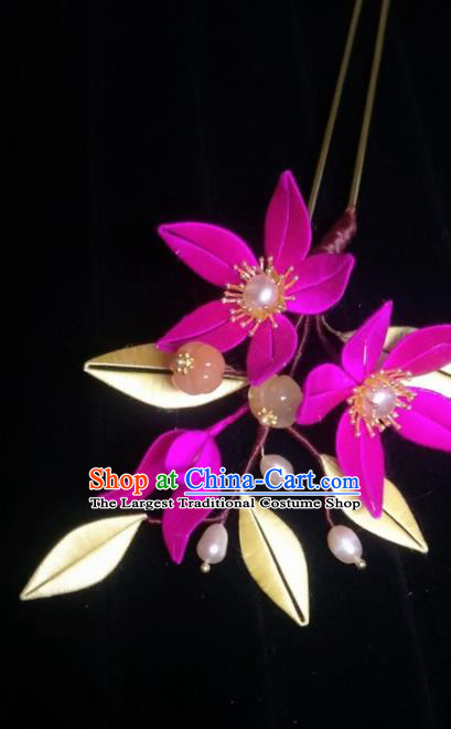 Traditional Chinese Hanfu Palace Rosy Flowers Hairpins Ancient Princess Hair Accessories for Women