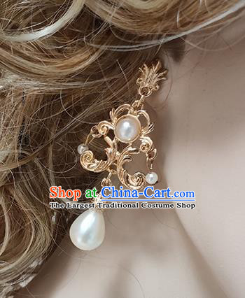 Top Grade Baroque Bride Pearl Golden Earrings Handmade Wedding Ear Accessories for Women