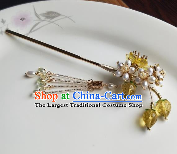 Traditional Chinese Hanfu Yellow Strawberry Pearls Hairpins Ancient Princess Hair Accessories for Women