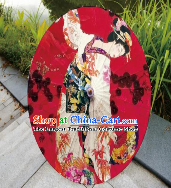 Japanese Handmade Printing Red Oil Paper Umbrella Traditional Umbrellas