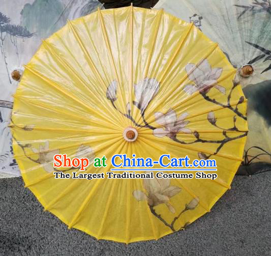 Chinese Handmade Magnolia Pattern Yellow Oil Paper Umbrella Traditional Decoration Umbrellas
