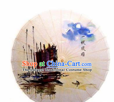 Chinese Handmade Printing Sailboat Oil Paper Umbrella Traditional Decoration Umbrellas