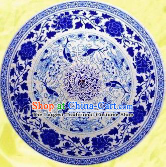 Chinese Handmade Printing Blue Peony Carps Oil Paper Umbrella Traditional Decoration Umbrellas
