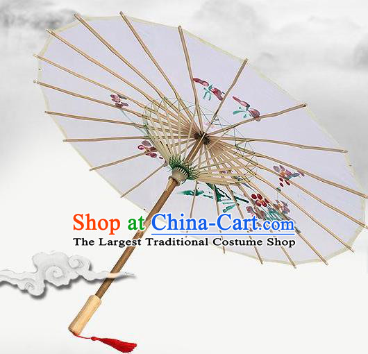Handmade Chinese Classical Dance Printing Plum White Silk Umbrella Traditional Cosplay Decoration Umbrellas