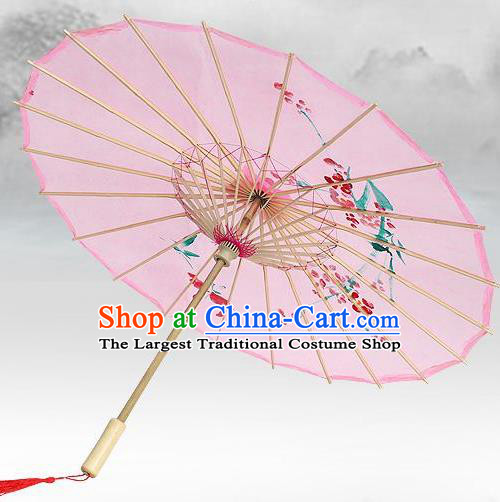 Handmade Chinese Classical Dance Printing Plum Light Pink Silk Umbrella Traditional Cosplay Decoration Umbrellas