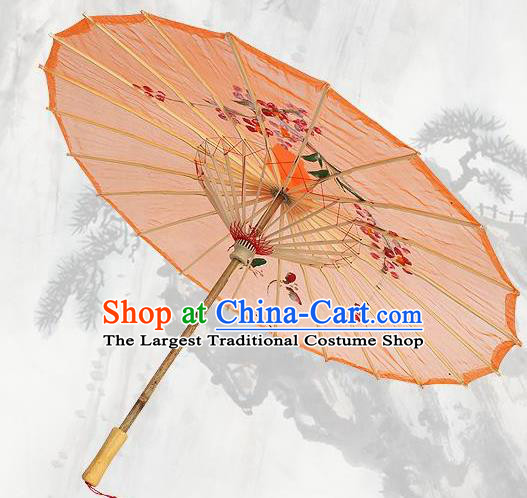 Handmade Chinese Classical Dance Printing Plum Orange Silk Umbrella Traditional Cosplay Decoration Umbrellas