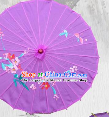Handmade Chinese Printing Flowers Butterfly Purple Silk Umbrella Traditional Classical Dance Decoration Umbrellas