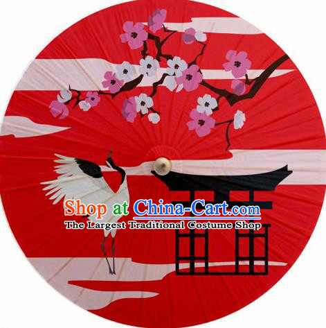 Japanese Handmade Printing Crane Plum Red Oil Paper Umbrella Traditional Decoration Umbrellas