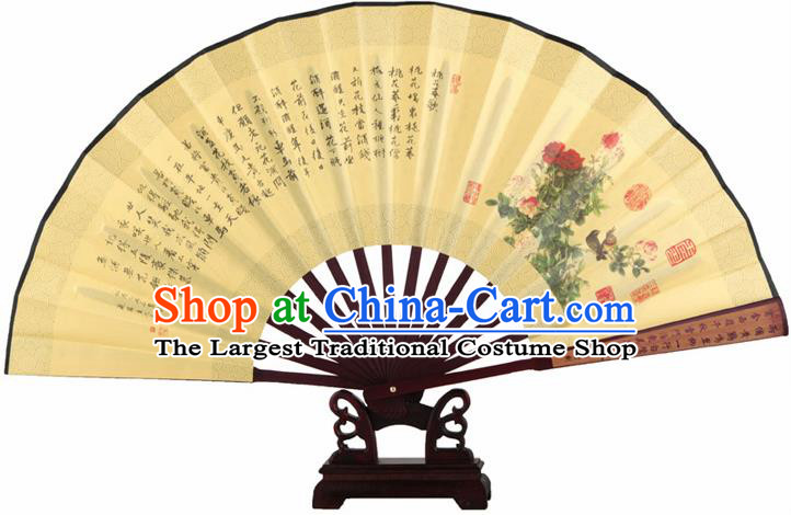Chinese Handmade Painting Peony Yellow Fans Accordion Fan Traditional Decoration Folding Fan