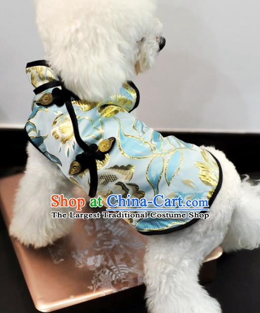 Traditional Asian Chinese Pets Clothing Dog Winter Blue Dress Costumes for New Year
