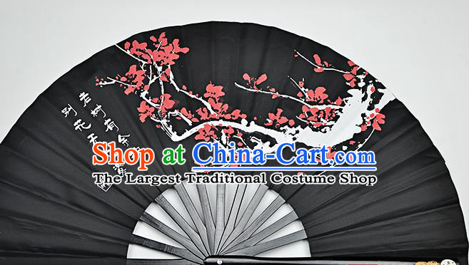 Chinese Handmade Printing Plum Blossom Black Kung Fu Fans Accordion Fan Traditional Decoration Folding Fan