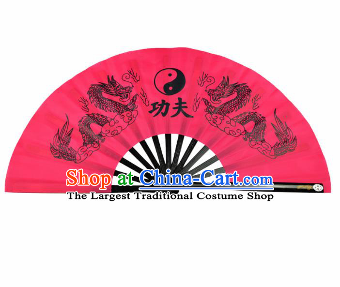 Chinese Handmade Printing Dragon Martial Arts Pink Fans Accordion Fan Traditional Kung Fu Folding Fan