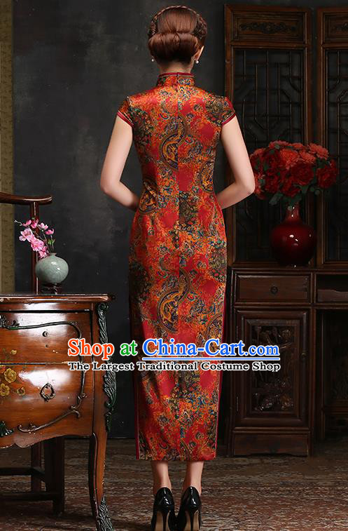 Traditional Chinese Dragon and Phoenix Pattern Silk Cheongsam Mother Tang Suit Qipao Dress for Women