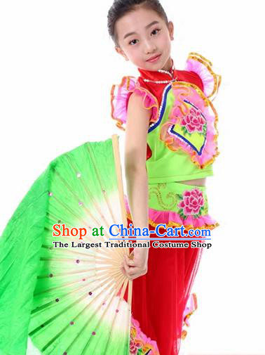 Traditional Chinese Folk Dance Fan Dance Red Clothing Yangko Dance Stage Show Costume for Kids