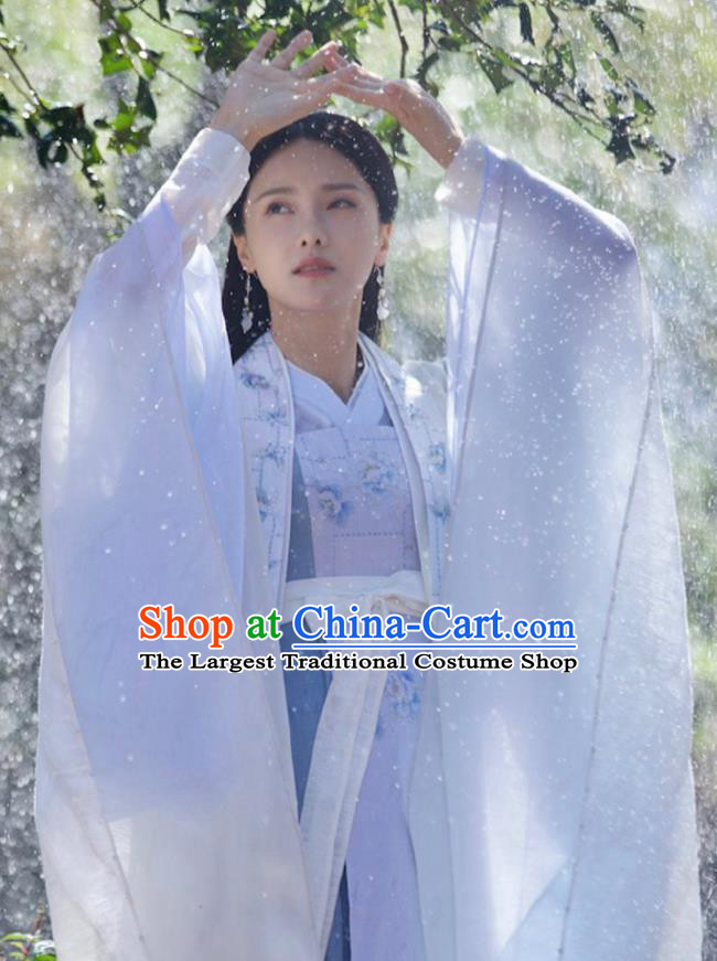 Chinese Ancient Royal Princess Blue Hanfu Dress Drama Love and Destiny Female Swordsman Qing Yao Costumes for Women