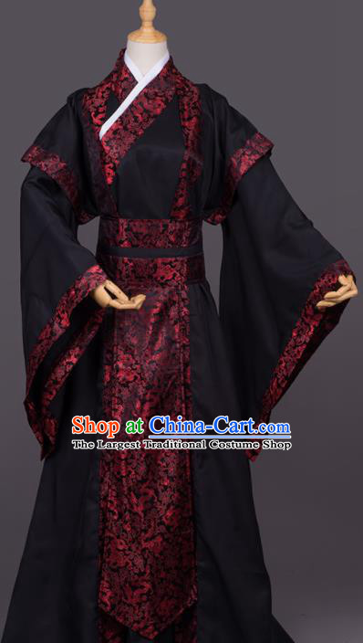 Traditional Chinese Cosplay Minister Black Costumes Ancient Swordsman Hanfu Clothing for Men