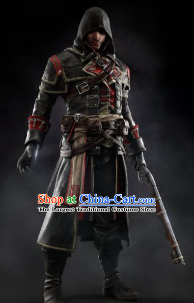 Top Grade Cosplay Assassins Creed Black Costumes Halloween Swordsman Clothing for Men