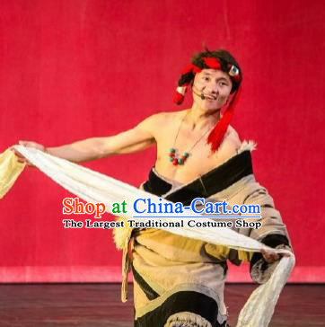 Chinese Happiness On The Way Zang Nationality Khaki Robe Stage Performance Dance Costume for Men