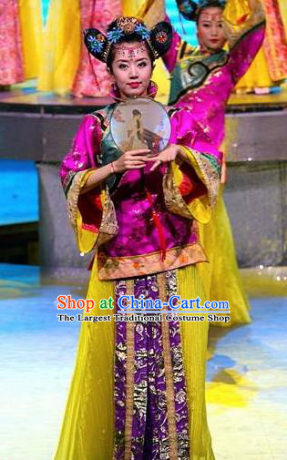 Chinese Night Of West Lake Classical Dance Purple Dress Stage Performance Costume and Headpiece for Women