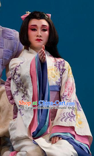 The Legend of Chunqin Shaoxing Opera Japan Geisha White Kimono Dress Stage Performance Costume and Headpiece for Women