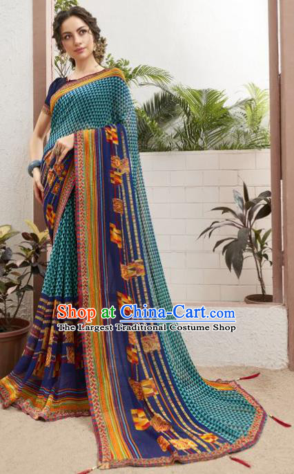 Asian Indian Bollywood Lake Blue Saree Dress India Traditional Costumes for Women