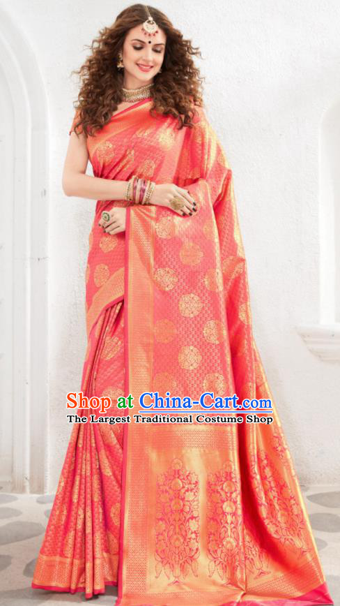 Asian Indian Court Pink Silk Sari Dress India Traditional Bollywood Costumes for Women