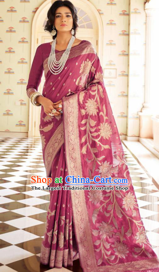 Asian Indian Court Purple Silk Sari Dress India Traditional Bollywood Princess Costumes for Women