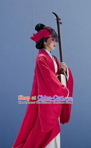 The Legend of Chunqin Shaoxing Opera Japan Geisha Red Kimono Dress Stage Performance Costume and Headpiece for Women