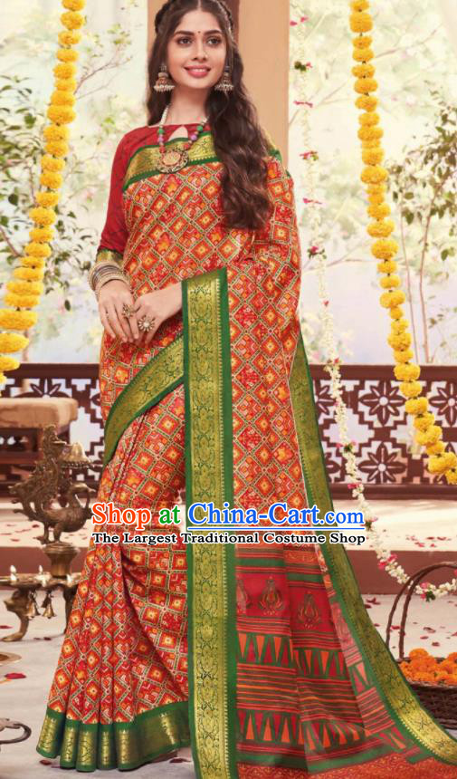 Asian Indian National Lehenga Red Cotton Sari Dress India Bollywood Traditional Costumes for Women