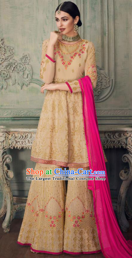 Asian Indian Punjabis Apricot Blouse and Pants India Traditional Lehenga Choli Costumes Complete Set for Women