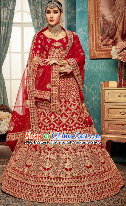 Indian Traditional Wedding Lehenga Bride Embroidered Red Dress Asian India National Court Bollywood Costumes for Women