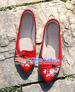 Chinese National Embroidered Flowers Red Shoes Traditional Hanfu Shoes Opera Shoes Wedding Bride Shoes for Women