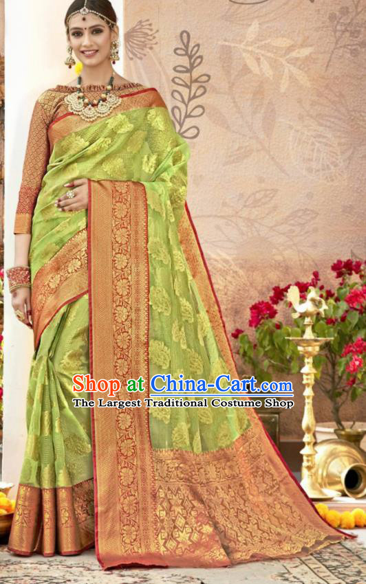 Traditional Indian Green Sari Dress Asian India National Bollywood Costumes for Women