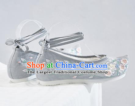 Traditional Chinese National Winter Shoes Embroidered Grey Shoes Hanfu Shoes for Women