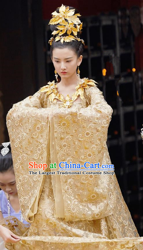 Chinese Novoland Eagle Flag Ancient Drama Crown Princess Yu Ran Replica Costumes and Headpiece for Women