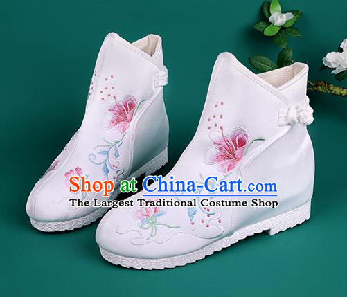 Handmade Chinese White Cloth Boots Traditional Embroidered Boots Hanfu Shoes for Women