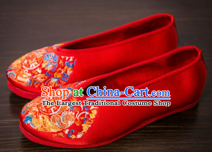 Handmade Chinese Bridegroom Embroidered Red Shoes Traditional Kung Fu Shoes Hanfu Shoes for Men