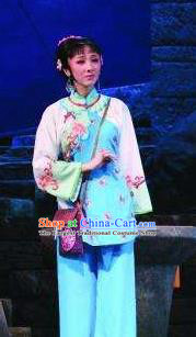 Chinese Moon Shines On Sugarbush Ferry Folk Dance Blue Dress Stage Performance Dance Costume and Headpiece for Women