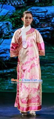 Deling and Cixi Chinese Qing Dynasty Princess Pink Dress Stage Performance Dance Costume and Headpiece for Women