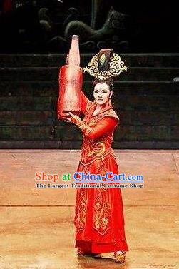 Chinese King Zhuang of Chu Ancient Spring and Autumn Period Imperial Consort Red Dress Stage Performance Dance Costume and Headpiece for Women