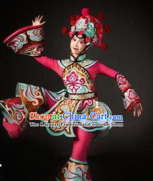 Dance Tianfu Chinese Sichuan Opera Rosy Dress Stage Performance Dance Costume and Headpiece for Women