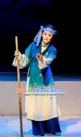 Huang Ye Hong Lou Chinese Peking Opera Civilian Blue Dress Stage Performance Dance Costume and Headpiece for Women