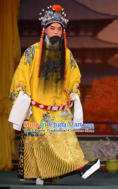 Imperial Concubine Mei Chinese Peking Opera Emperor Yellow Clothing Stage Performance Dance Costume and Headpiece for Men