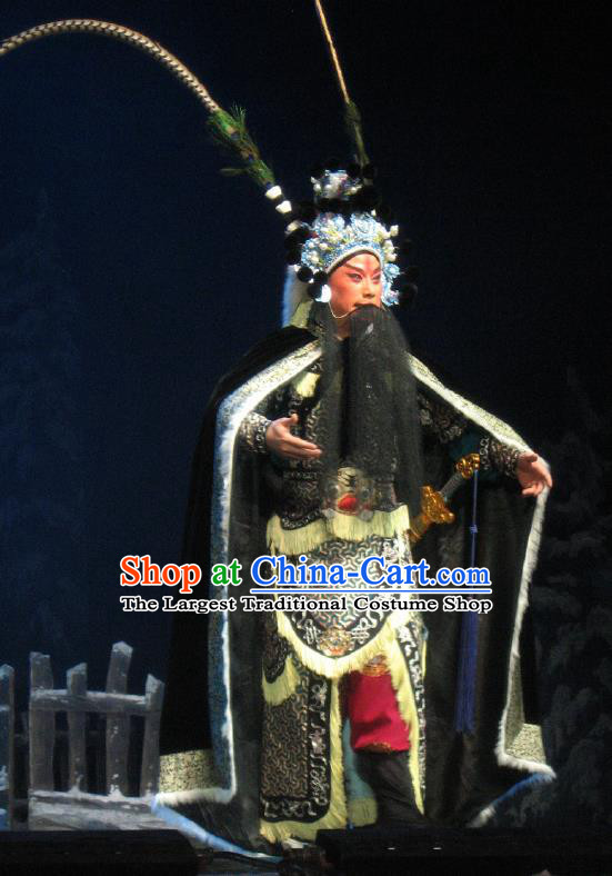 Su Wu In Desert Chinese Beijing Opera General Black Clothing Stage Performance Dance Costume and Headpiece for Men