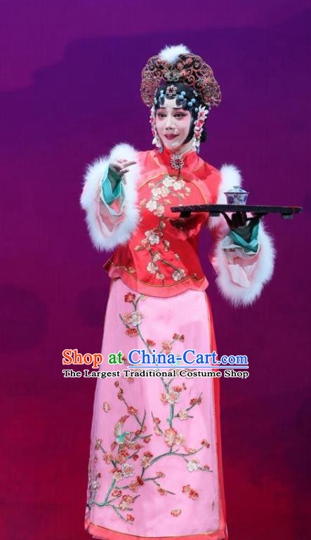 Mei Hua Zan Ceremony Chinese Beijing Opera Diva Pink Dress Stage Performance Dance Costume and Headpiece for Women