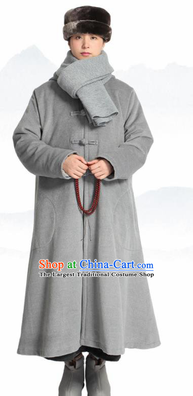 Traditional Chinese Monk Costume Lay Buddhists Grey Dust Coat for Men